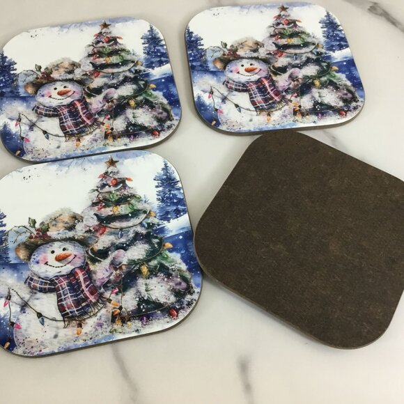 Country Snowman Wood Hardboard Coasters Set of 4 - Picture 6 of 8